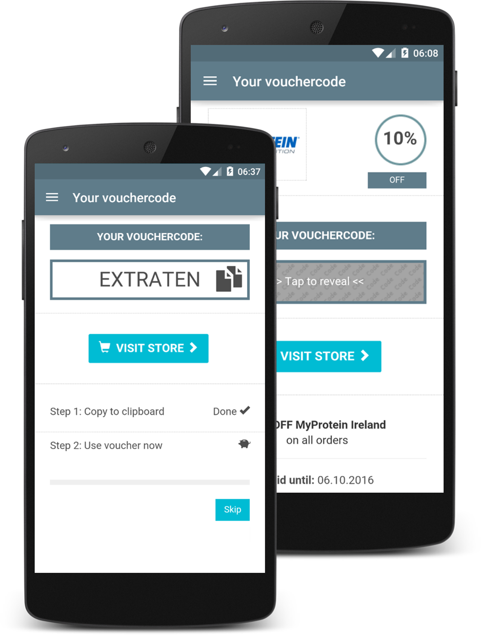 Smartphone showing voucher code in app
