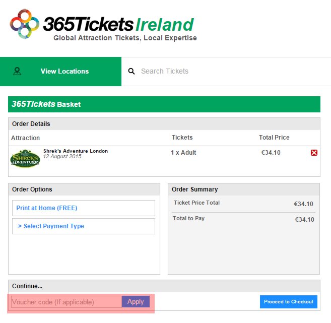 redeeming 365tickets.ie voucher-code