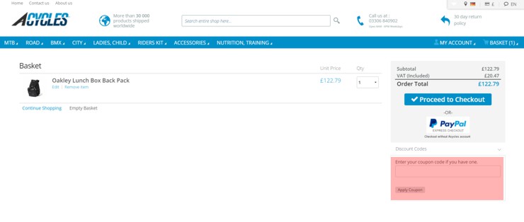 redeeming Acycle uk voucher-code