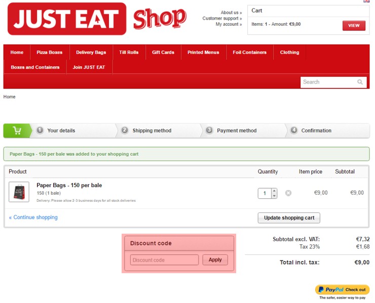 redeeming justeatshop.ie voucher-code