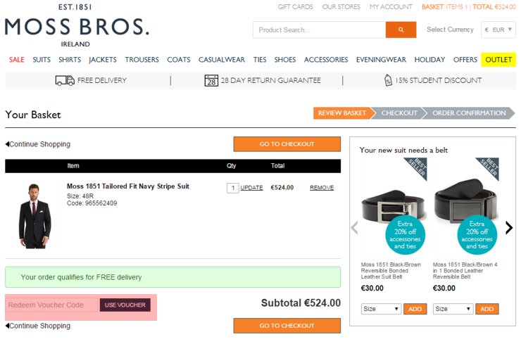 redeeming mossbros.ie voucher-code