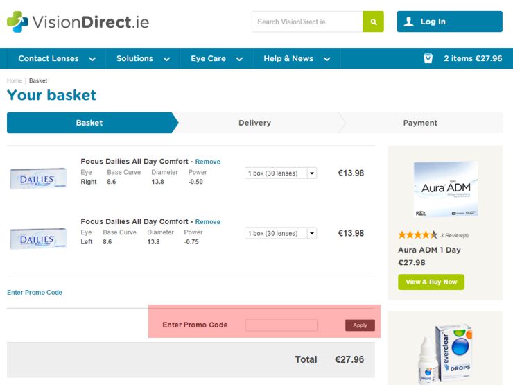redeeming visiondirect.ie voucher-code